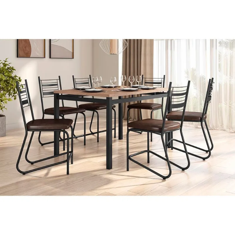 Conjunto Mesa Jantar 6 Cadeiras Fabone Kieve Aço Carbono Corano Cobre Mesa Retangular 136x80 Preto
