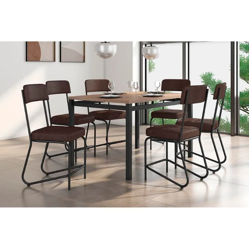 Conjunto Mesa Jantar Fabone Nagoia 6 Cadeiras Mesa Retangular 136x80cm Aço Carbono Preto