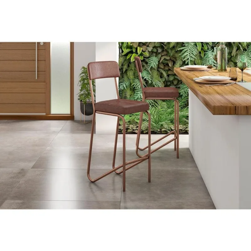 Banqueta Fabone Nagoia Aço Carbono Estofada Corano Marrom Espuma D20 Laranja
