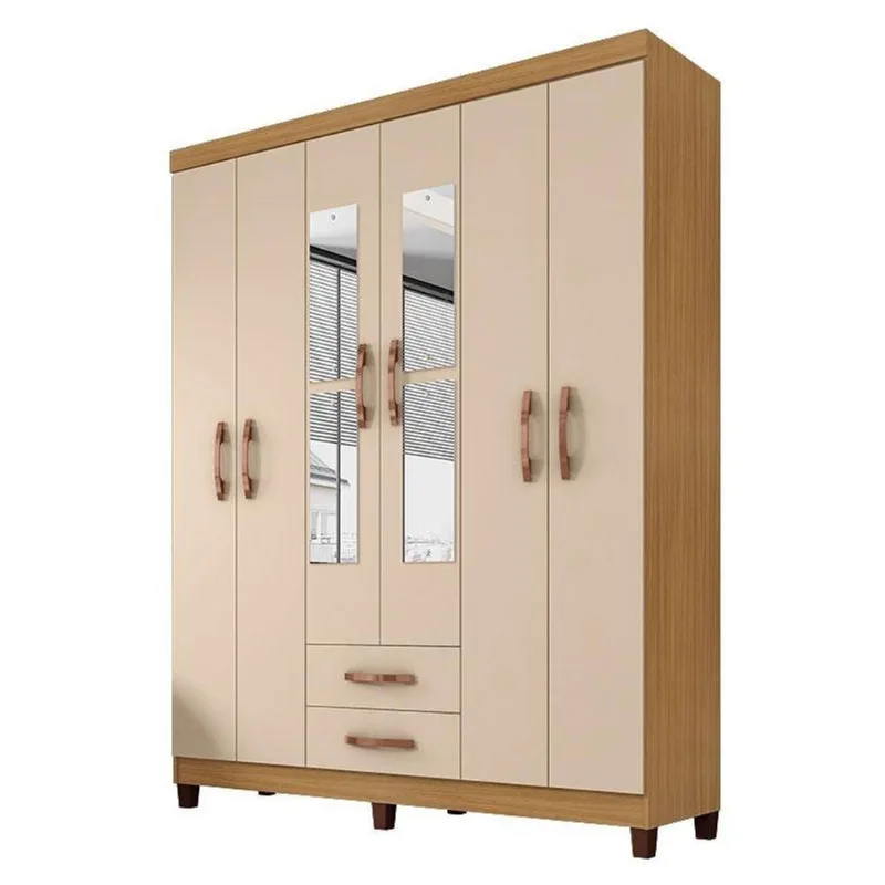 Guarda Roupa Casal Modena Com Espelho 6 Portas Carvalho Americano Off White - Incorplac