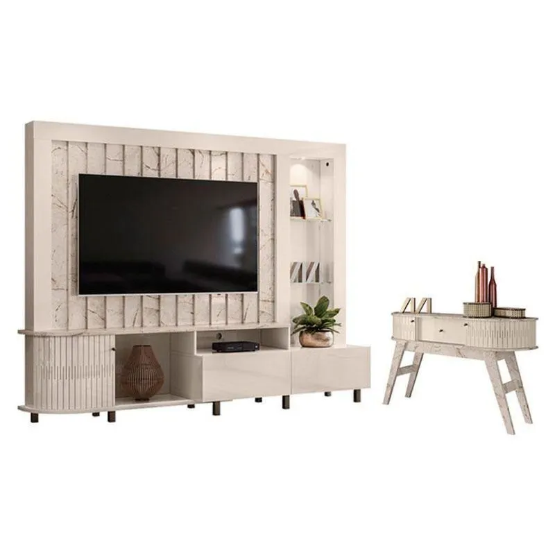 Estante Home Theater Le Mans Com Aparador Estoril Calacata Off White Madetec