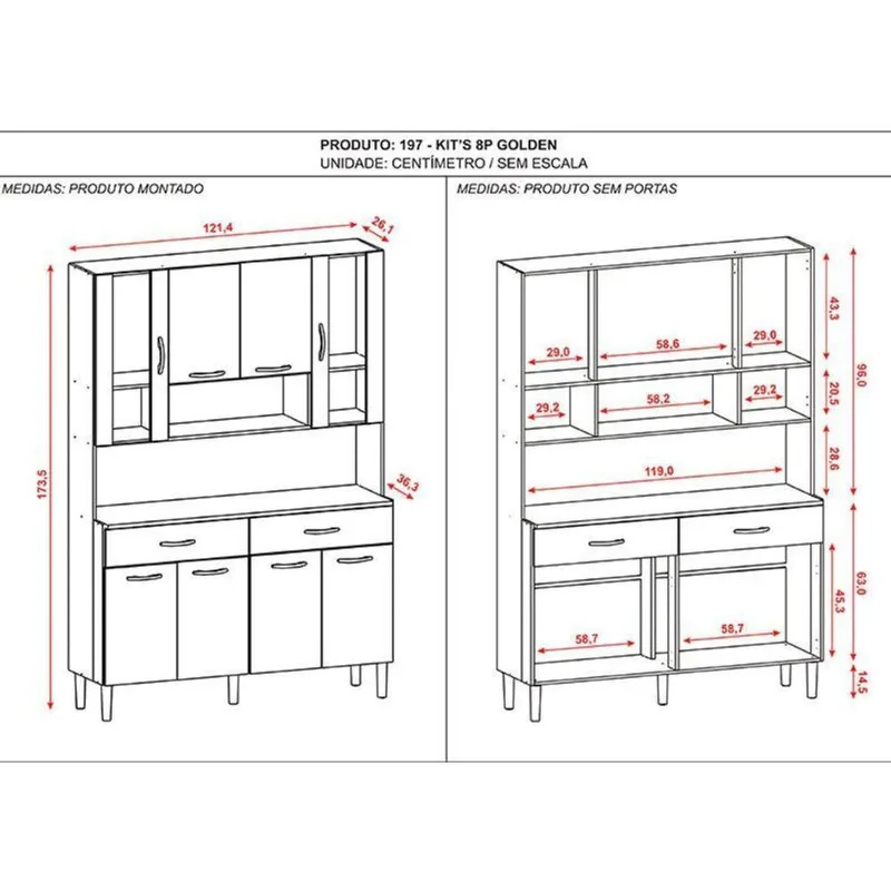Kit Cozinha Ambiente Golden 8 Portas Nogueira Off White - Kits Paraná