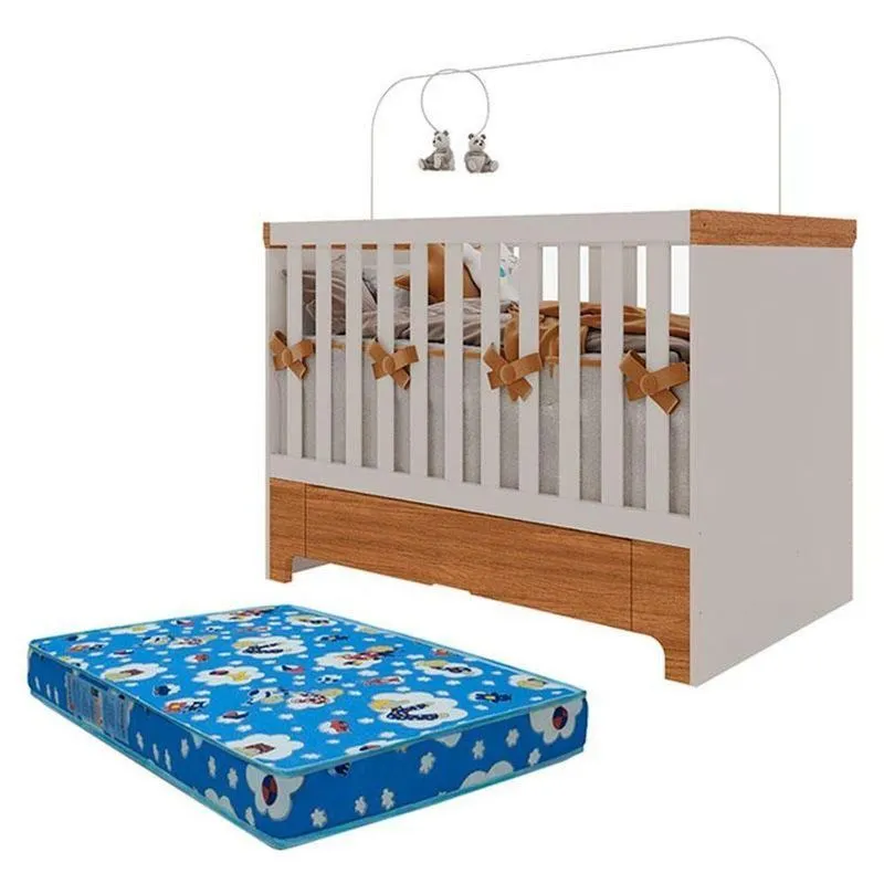 Berço Americano Mini Cama Com Gaveta Antonella Off White Caramelo Com Colchão Ortobom – Canaã