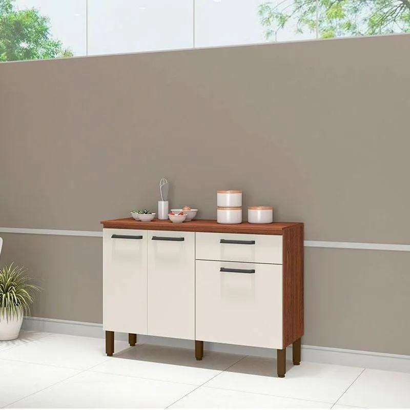 Balcão De Cozinha Ambiente Versalhes Nogueira Off White - Kits Paraná
