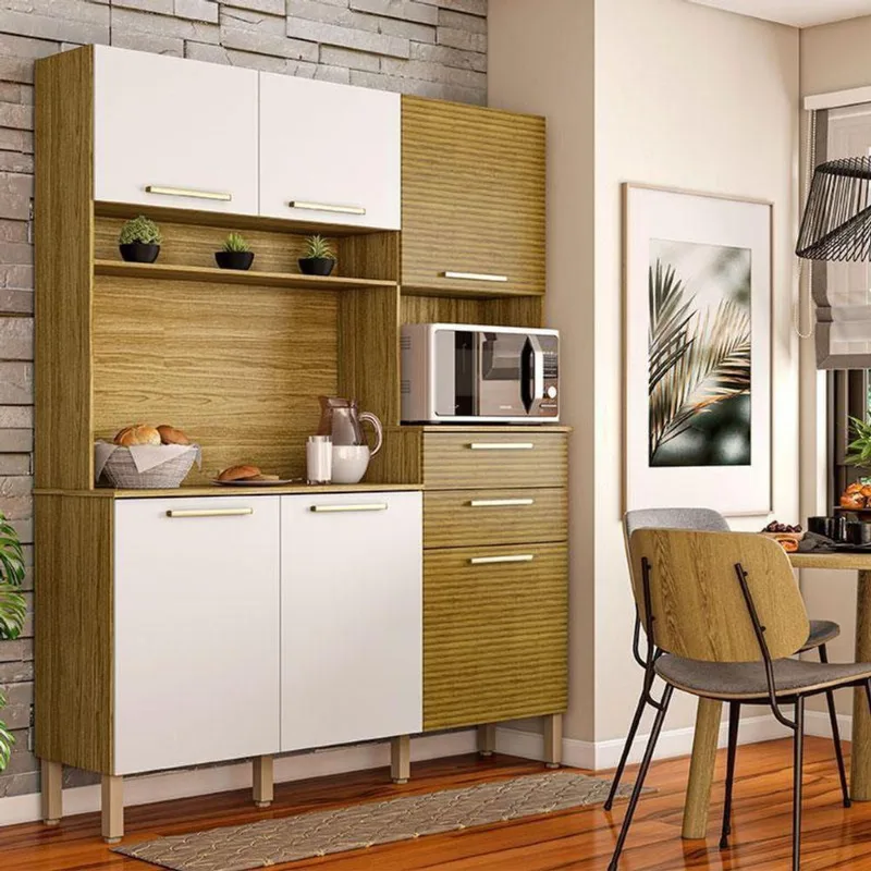 Cozinha Ambiente Montesa 6 Portas E 2 Gavetas Freijó Supremo Ripado - Kits Paraná