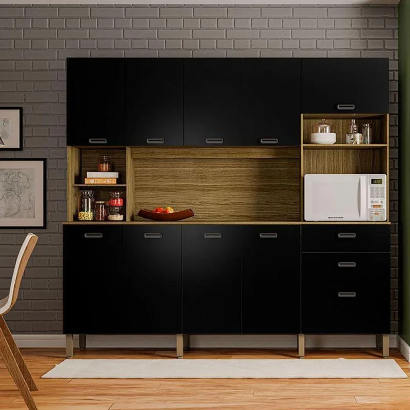 Cozinha Ambiente Intense 10 Portas E 2 Gavetas Freijó Nero - Kits Paraná
