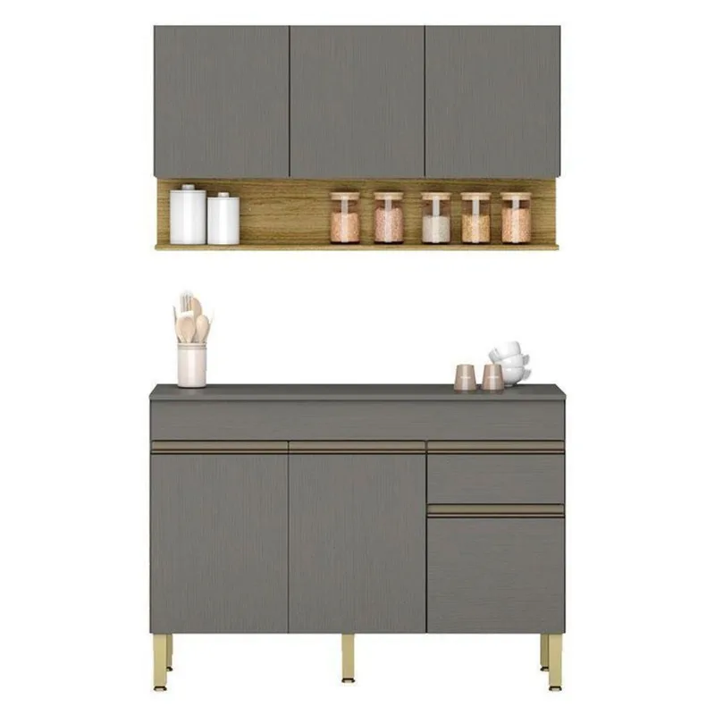 Cozinha Modulada Line Composição 6 Gris Freijó - Kits Paraná