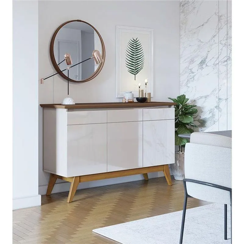 Aparador Para Sala Buffet Ambiente Classic 3 Portas Com Gaveta Off White Freijó - Imcal