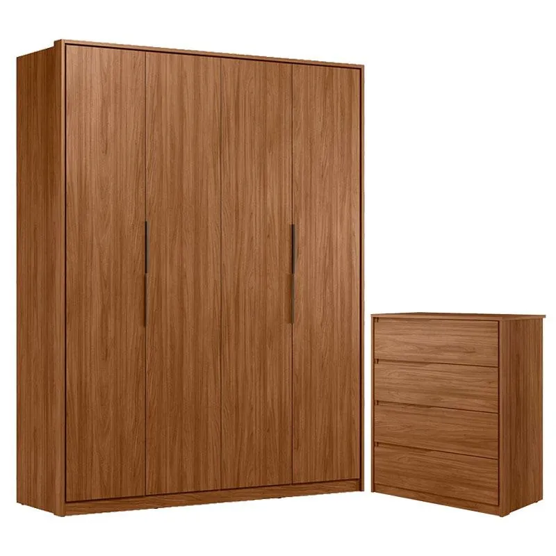 Cômoda Atria 4 Gavetas e Guarda Roupa Casal Attore Nogueira Touch Demóbile – Demartêz