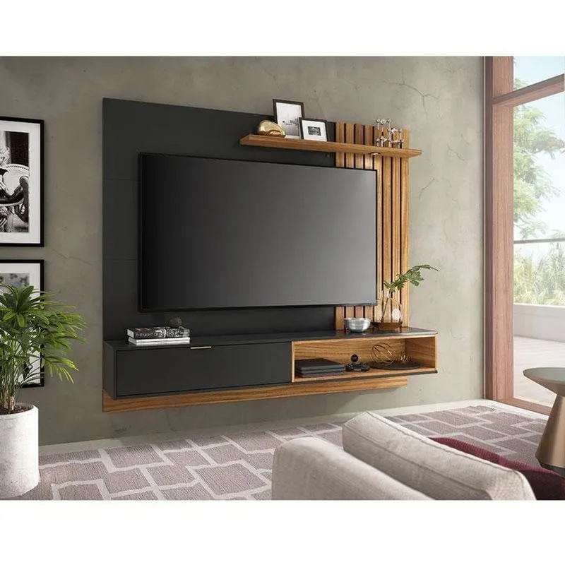 Painel Para Tv Home Suspenso Ambiente Tocantins 1.8 Preto Acetinado Noce Milano - Colibri