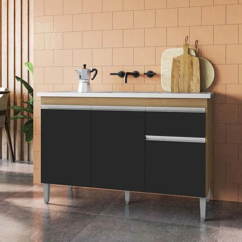 Balcão De Pia Ambiente Tatiane 120 Cm Amendoa Preto - Ajl