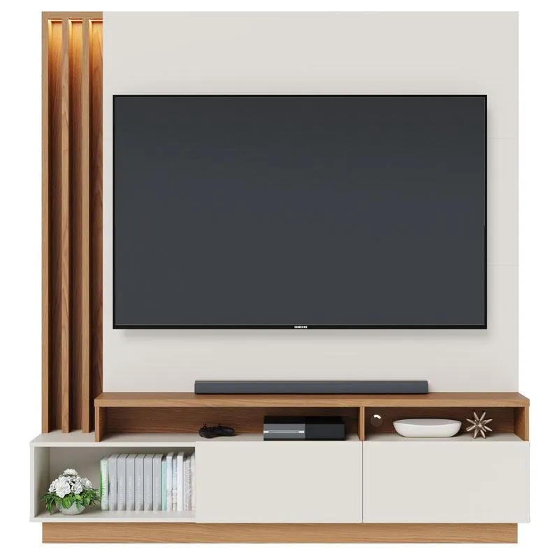 Mesa de Centro Noronha com Estante Home Theater Humaitá Off White Matte Freijó – Colibri