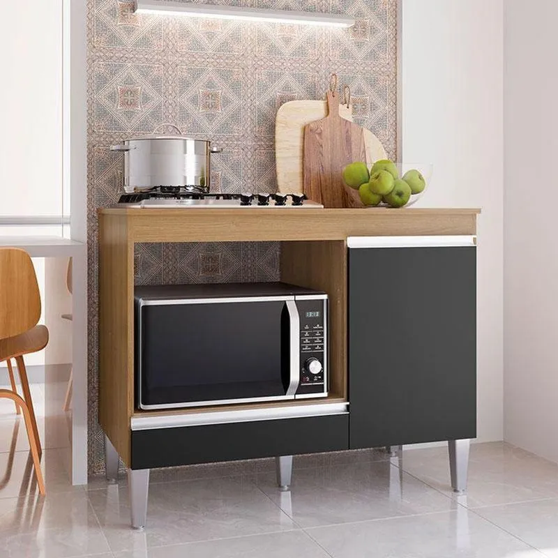 Balcão Para Cooktop Ambiente Carla Amendoa Preto - Ajl