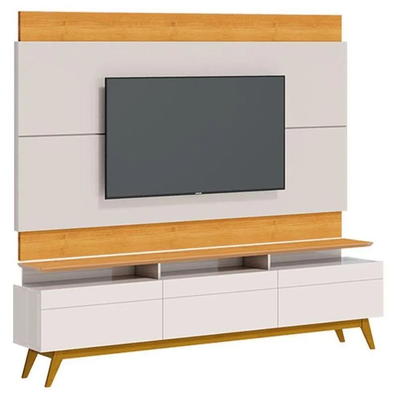 Rack Bancada 3 Gavetas Com Nicho E Painel Para Tv Classic 2.2 Off White Nature - Imcal