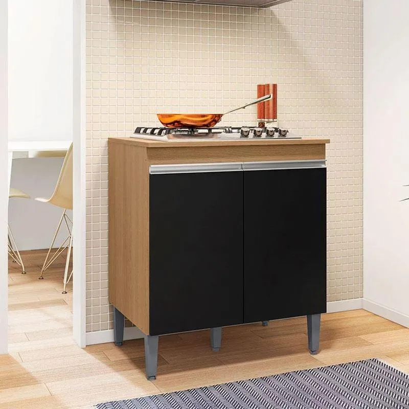 Balcão Para Cooktop Ambiente Andréia Amendoa Preto - Ajl