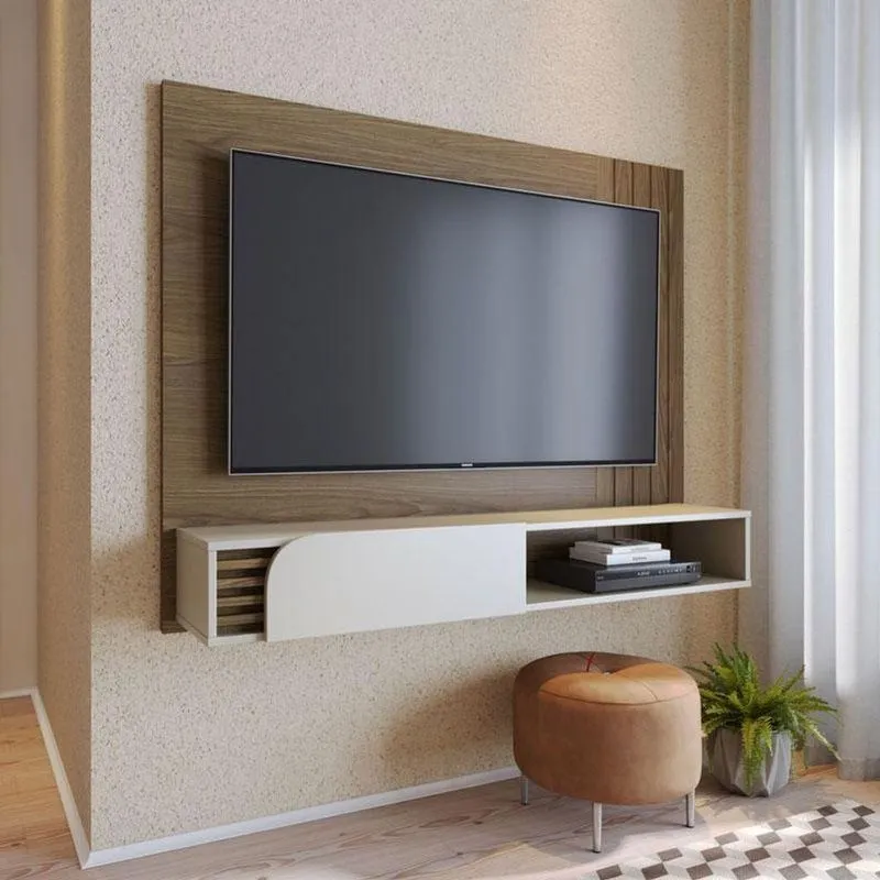 Painel Para Tv Home Suspenso Ambiente Jurerê Amêndoa Off White Matte - Colibri