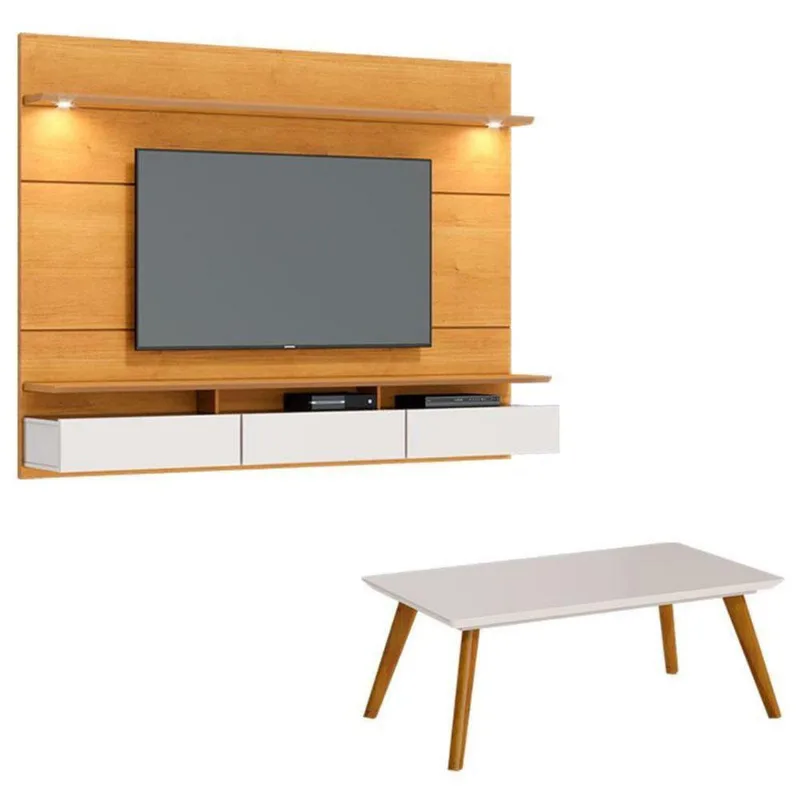 Painel Suspenso Decore Com Mesa De Centro Classic Nature Off White - Imcal