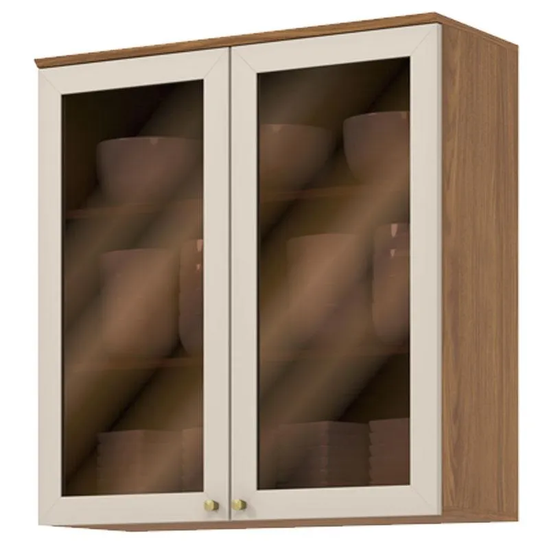 Armário Aéreo 2 Portas com Vidro 80 cm Ambiente Requinte Nature Areia Hp – Henn