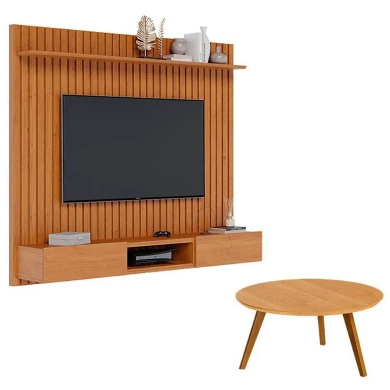 Painel Suspenso Loft 1.8 Com Mesa De Centro Classic Redonda Nature - Imcal