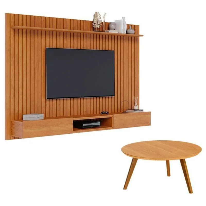 Painel Suspenso Loft 2.2 Com Mesa De Centro Classic Redonda Nature - Imcal