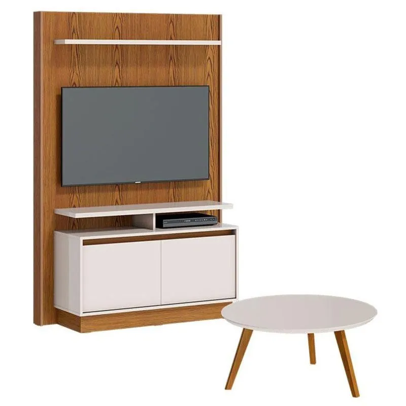 Estante Home Theater Fit 1.2 Com Mesa De Centro Classic Redonda Freijó Off White - Imcal