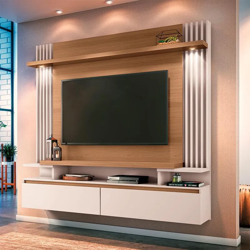 Painel para TV Home Suspenso Ambiente Cosmo Freijó Off White – hb Móveis