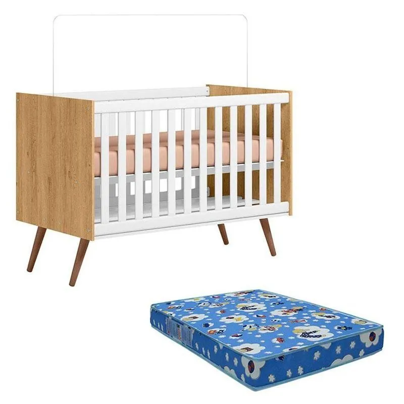 Berço Americano Q Encanto 3820 Retrô Freijó Toq Branco Acetinado Com Colchão Ortobom - Qmovi