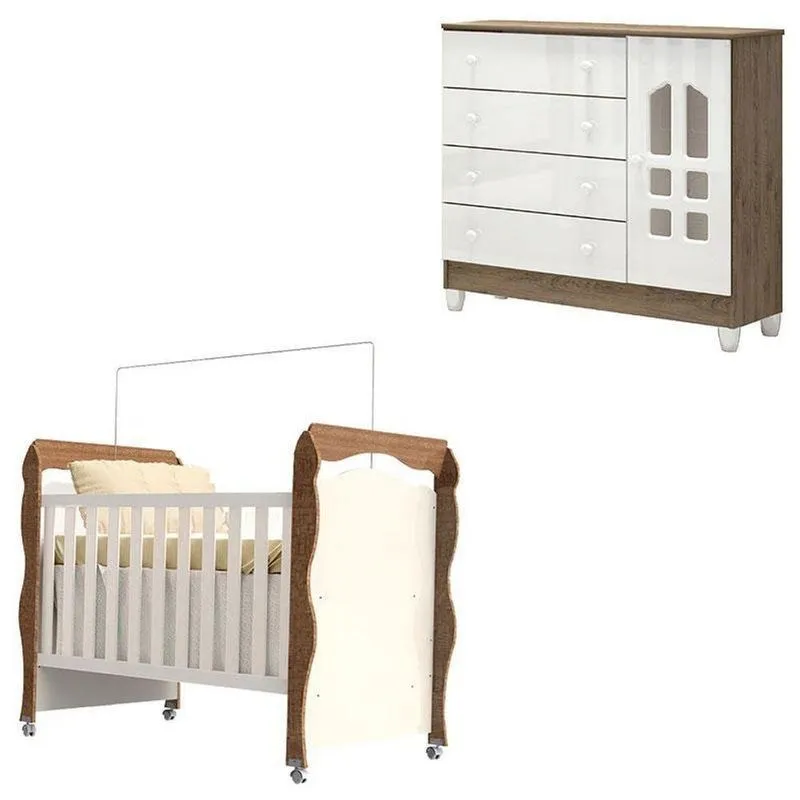 Berço Americano New Nanda E Cômoda Infantil Selena Branco Acetinado Amadeirado – Carolina