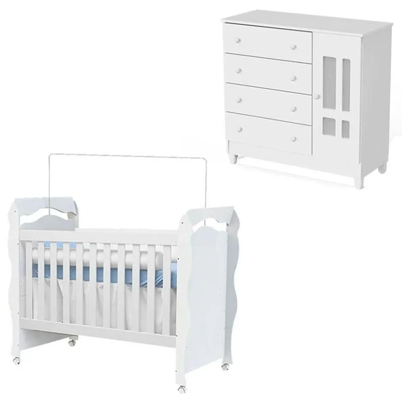 Berço Americano New Nanda E Cômoda Ariel Branco Brilho - Carolina