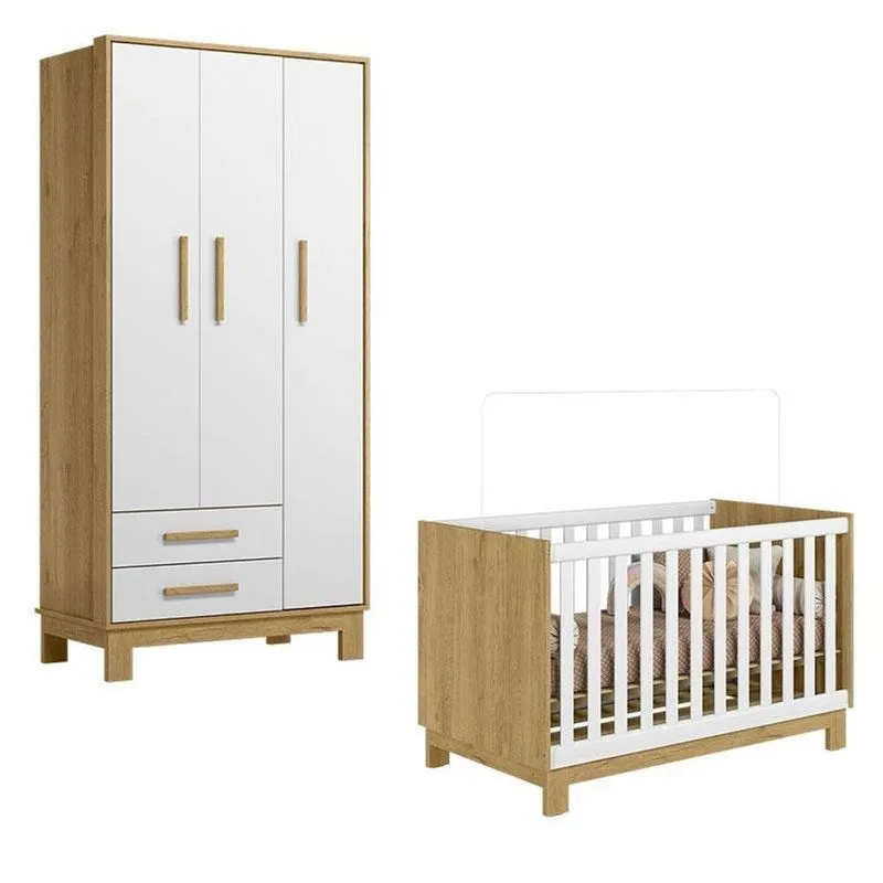 Berço Americano 4315 E Guarda Roupa 4340 Q Encanto Slim Freijó Toq Branco Acetinado - Qmovi
