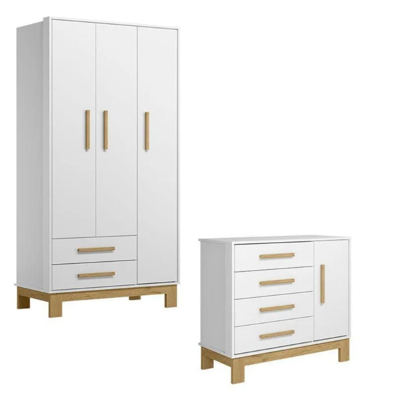 Guarda Roupa 4340 E Cômoda 4355 Q Encanto Slim Branco Acetinado - Qmovi