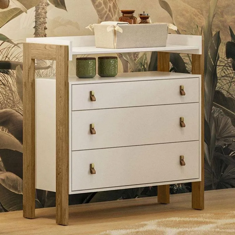 Cômoda Infantil Gaveteiro Com Nicho Fantasia Branco Acetinado Ambiente - Qmovi