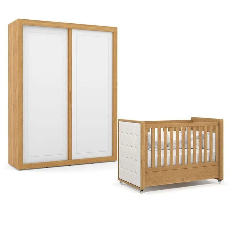 Berço Americano Capitonê New Boucle E Guarda Roupa Tutto New 2 Portas Freijó - Matic