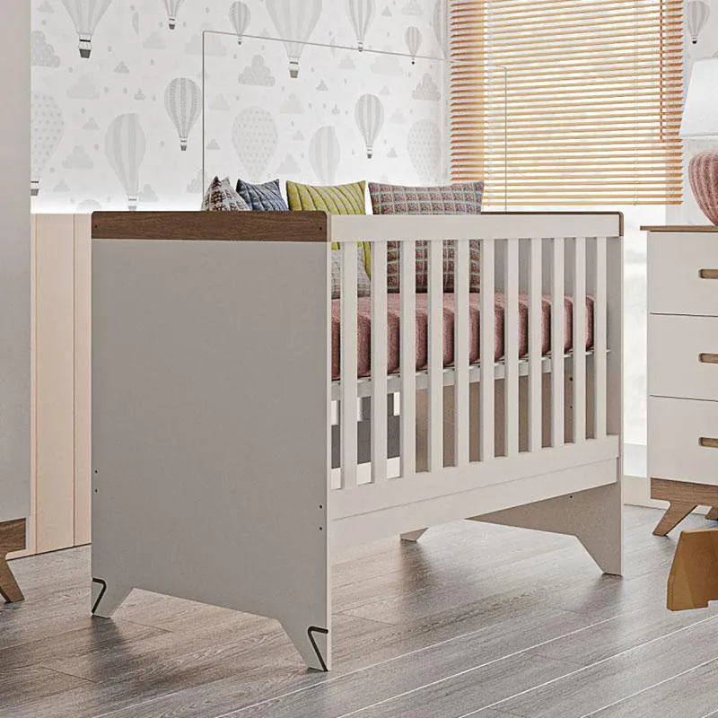 Berço Americano Retro Maya com Guarda Roupa Infantil Emilly 3 Portas Off White Carvalho - Canaã