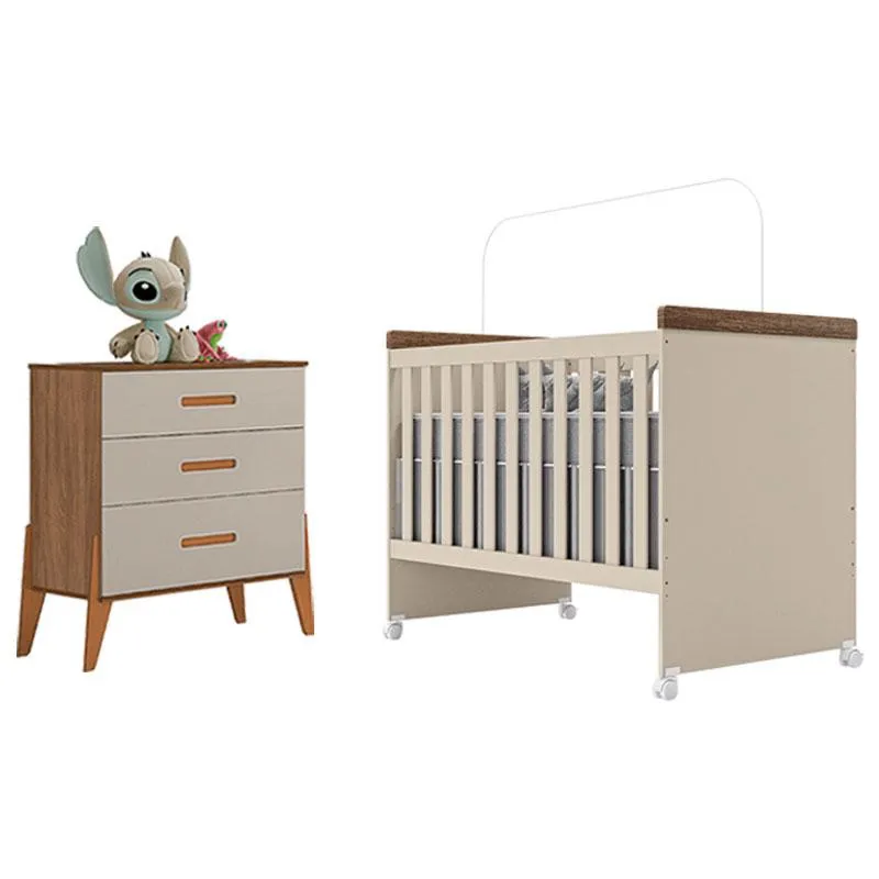 Berço Mini Cama Lívia com Cômoda Gaveteiro Emilly Off White Carvalho - Canaã