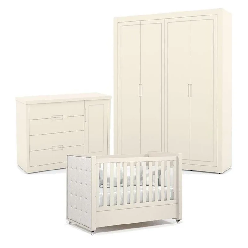 Quarto De Bebe 4 Portas Tutto New Off White Com Capitonê New Boucle - Matic