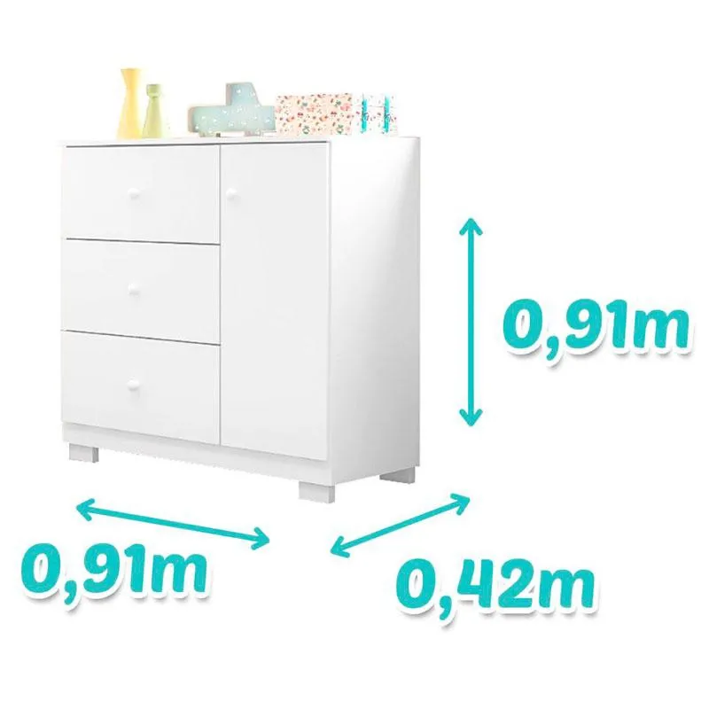 Berço Americano New Nanda e Cômoda Infantil Duda Branco Brilho com Colchão Ortobom – Phoenix Baby
