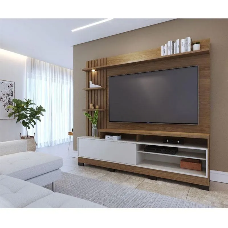 Estante Home Theater Ambiente Maceió Com Pés Amendoa Off White Matte - Colibri