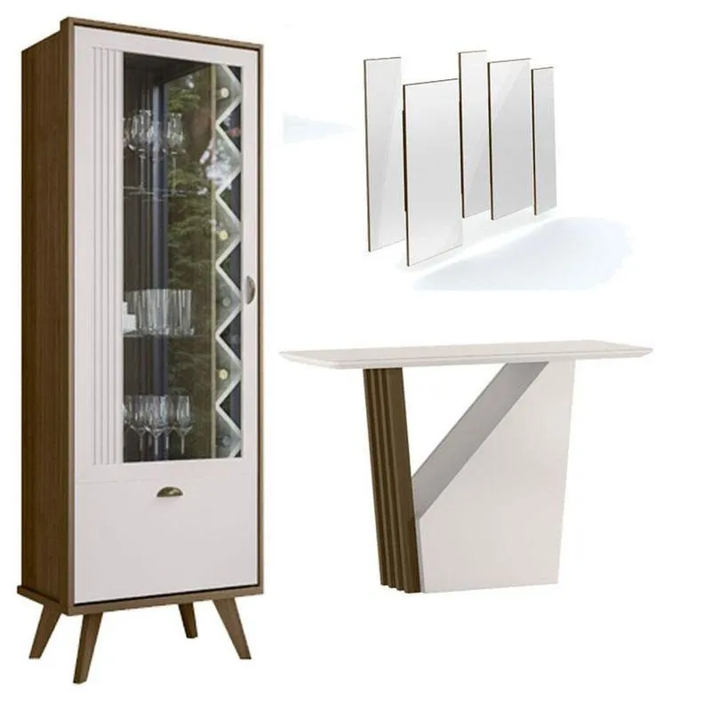 Cristaleira Isis E Aparador Buffet Veneza Com Espelho Isadora Imbuia Off White - New Ceval