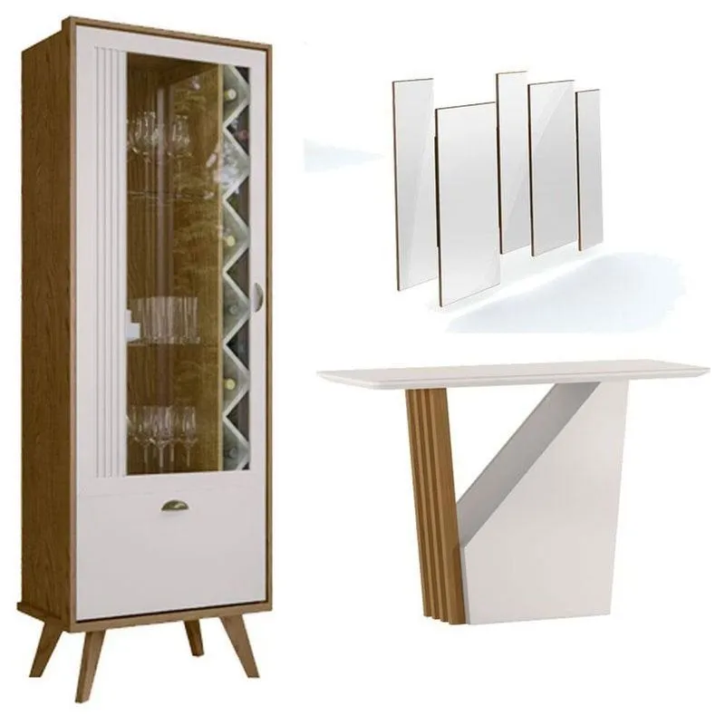 Cristaleira Isis E Aparador Buffet Veneza Com Espelho Isadora Ype Off White - New Ceval