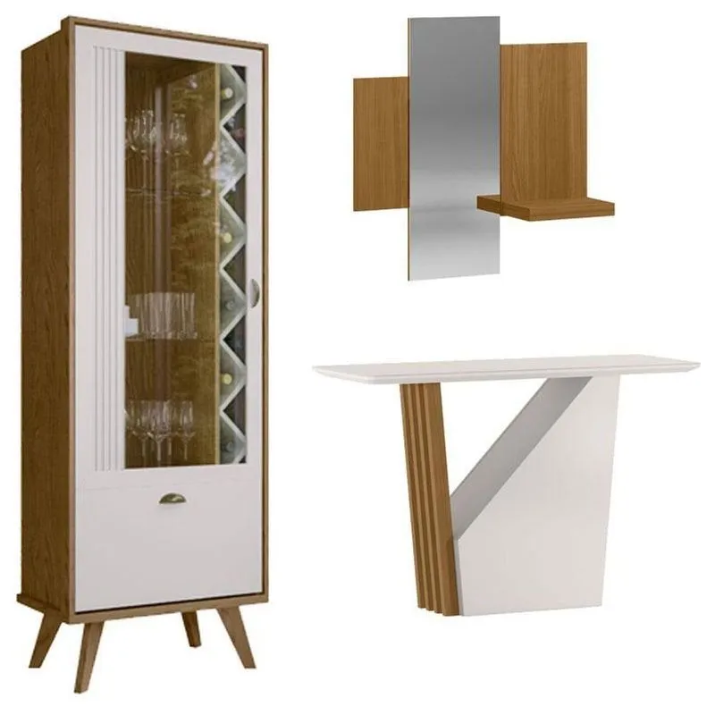 Cristaleira E Espelho Isis Com Aparador Buffet Veneza Ype Off White - New Ceval