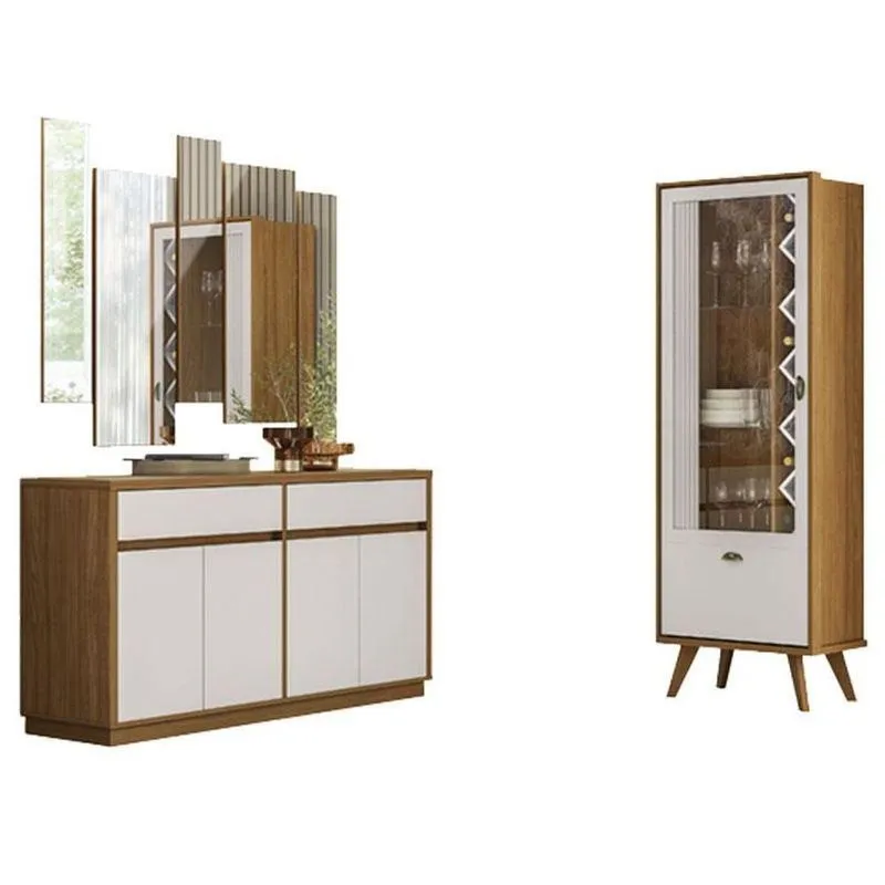 Cristaleira Isis E Aparador Buffet Ana Com Espelho Isadora Ype Off White - New Ceval