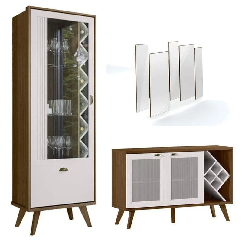 Cristaleira E Aparador Buffet Isis 2 Portas Com Espelho Isadora Imbuia Off White - New Ceval