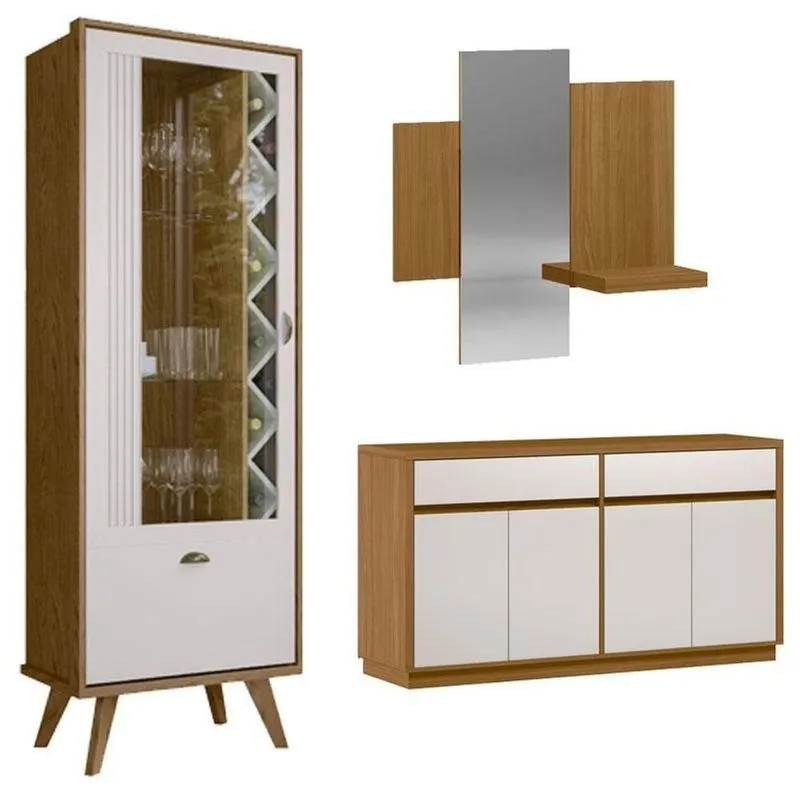 Cristaleira E Espelho Isis Com Aparador Buffet Ana Ype Off White - New Ceval