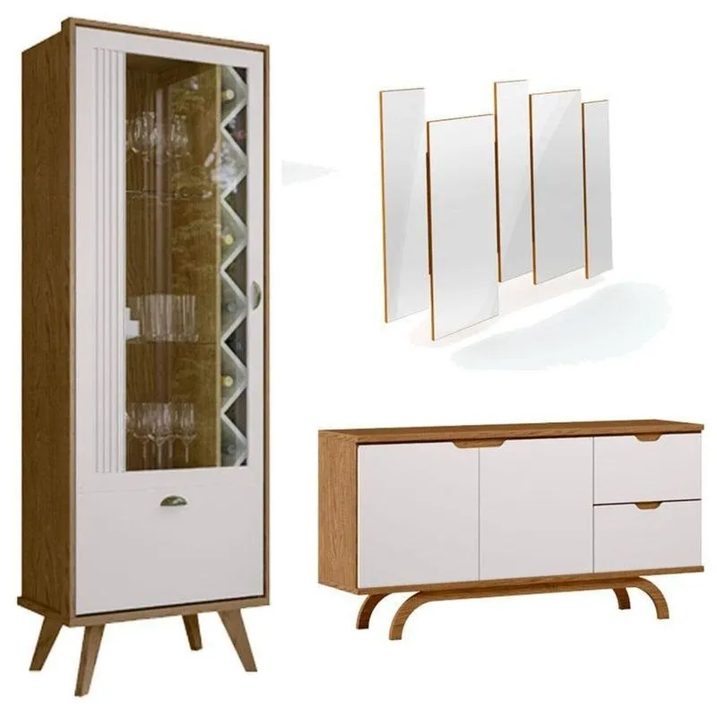 Cristaleira Isis E Aparador Buffet Vicenza Com Espelho Isadora Ype Off White - New Ceval