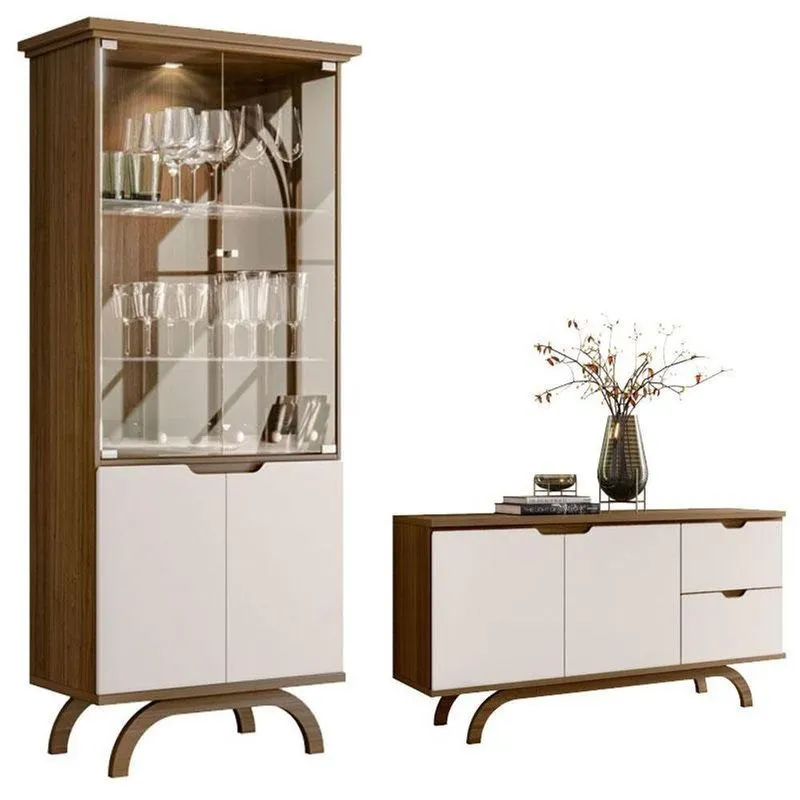 Cristaleira E Aparador Buffet Vicenza Imbuia Off White - New Ceval