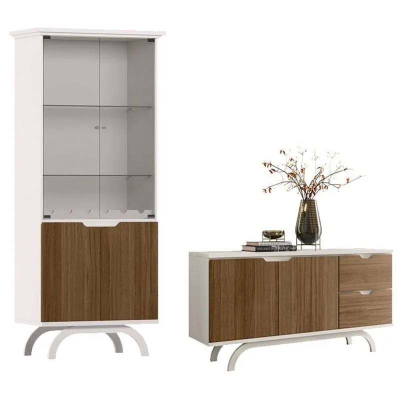 Cristaleira E Aparador Buffet Vicenza Off White Imbuia - New Ceval