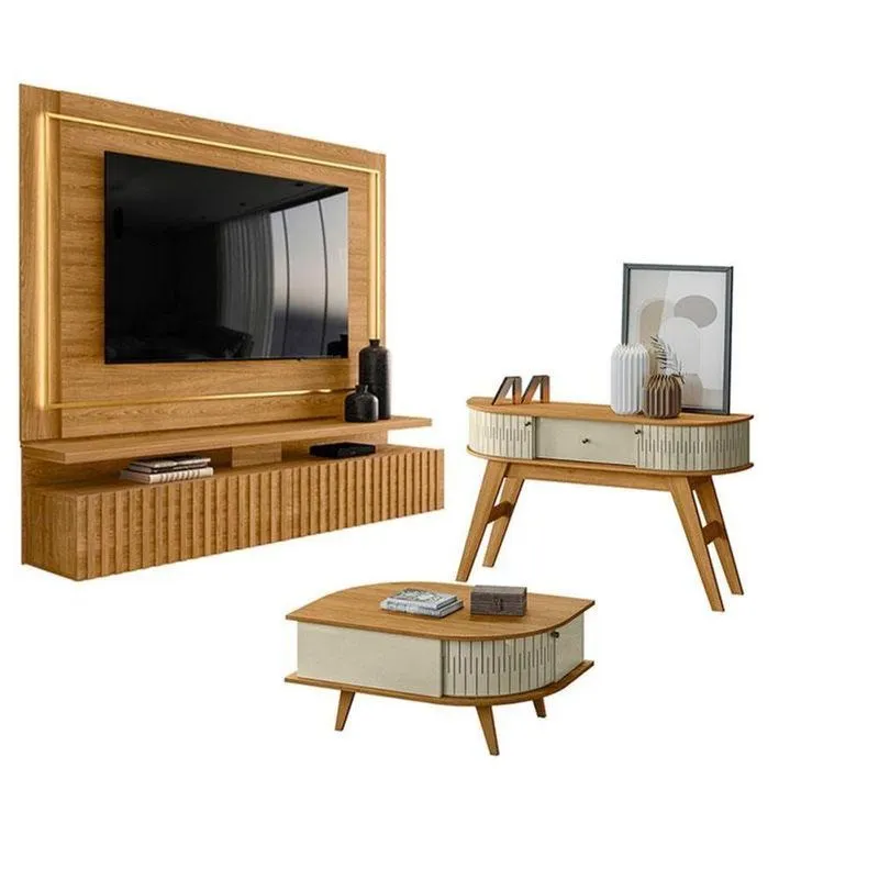 Estante Home Theater Suspenso Gaia Com Aparador Estoril E Mesa De Centro Indianápolis
