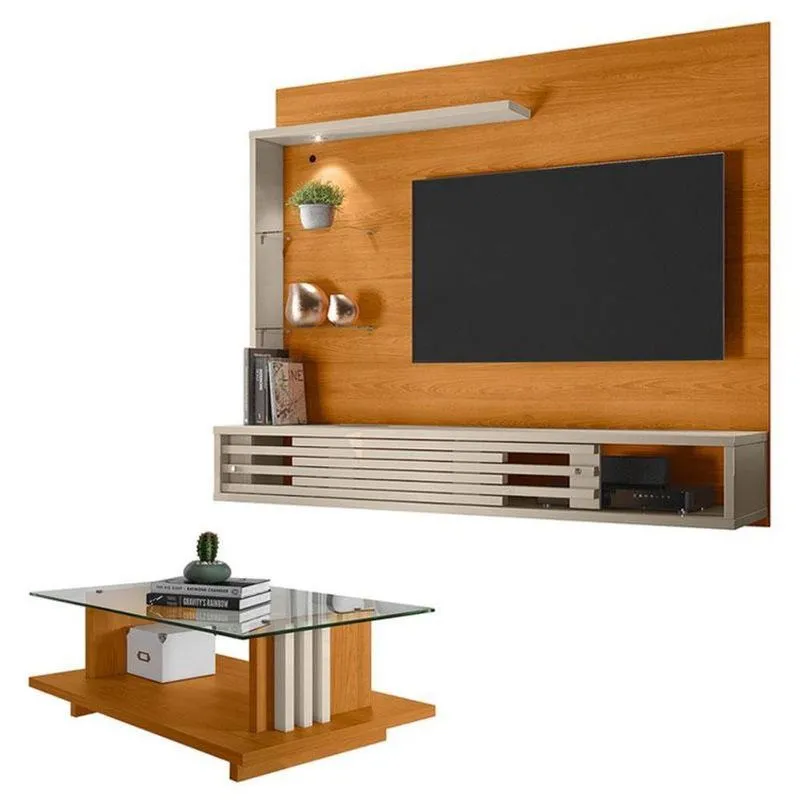 Estante Home Theater Suspenso Com Mesa De Centro Frizz Select Cinamomo Off White