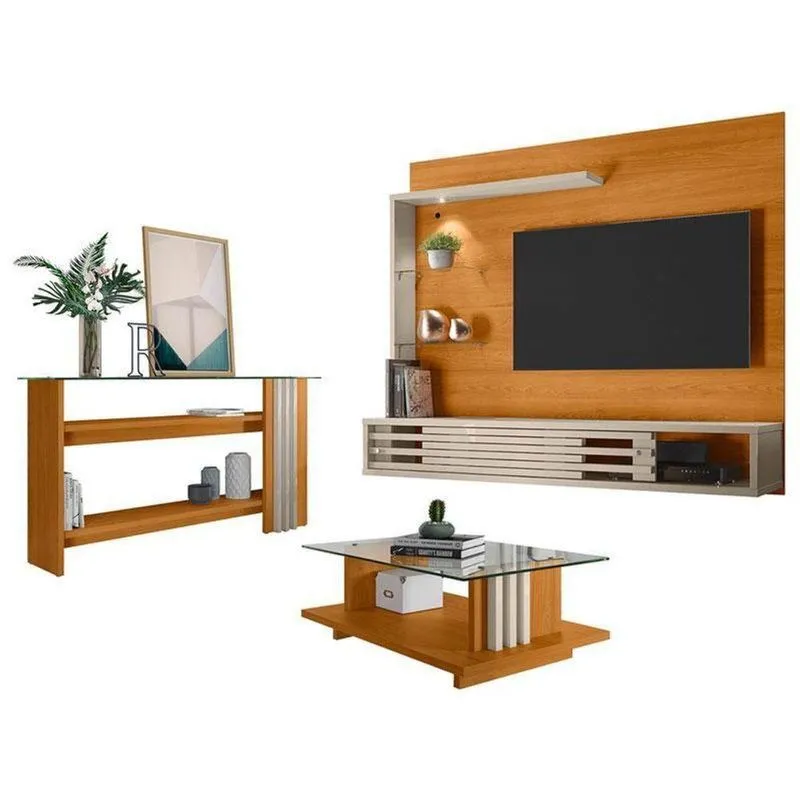 Estante Home Theater Suspenso Com Aparador E Mesa De Centro Frizz Select Cinamomo Off White – Madetec